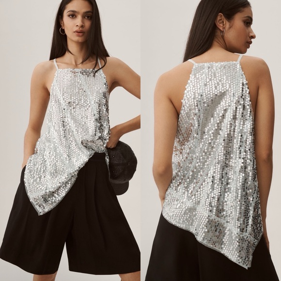 Anthropologie Tops - Anthropologie / Sequin Halter Handkerchief Tank Top in Blue